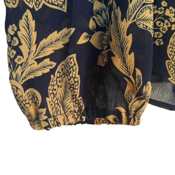 J. Crew Factory Floral Blue Gold Ruffle Neck Long Sleeves Blouse Top XL - Picture 3 of 7